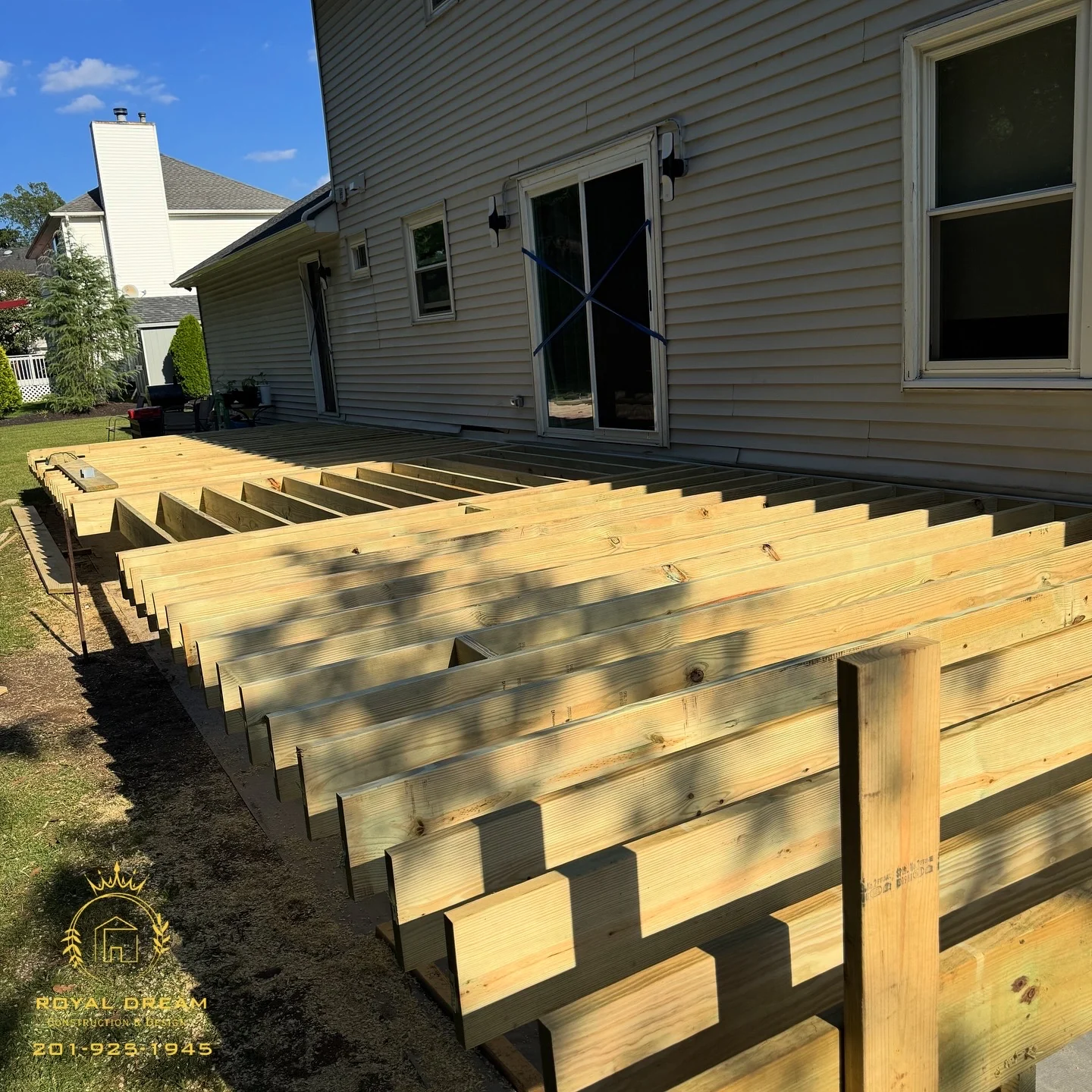 Work in progress: the exposed timber framing before the decking boards are installed.